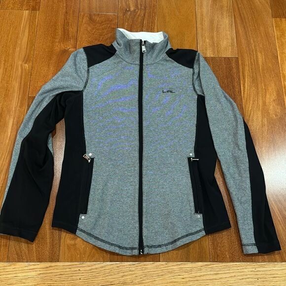 LRL Ralph Lauren Active Women’s Black White Stripe Long Sleeves Jacket size M - Picture 1 of 8